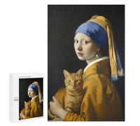 Rompecabezas 1000 PCS para Adultos The Girl with A Cat Rompecabezas para Adultos Juegos Familiares Carrera De Velocidad Manual Regalos para Amigos Y Familiares 1000 PCS