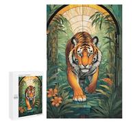 Rompecabezas 1000 PCS para Adultos Tiger in Jungle Stained Glass Rompecabezas para Adultos Juegos Divertidos Vacaciones En Casa Matar El Tiempo para Cumpleaños, Navidad 1000 PCS