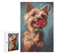 Rompecabezas 1000 PCS para Adultos Yorkie with Rose Painting Rompecabezas para Adultos Actividades Familiares Desafiantes para Completar Juguetes Educativos De Aprendizaje 1000 PCS