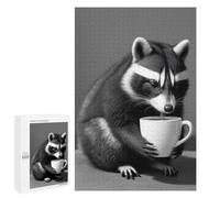 Rompecabezas 1000 PCS Raccoon Drinking Coffee Rompecabezas para Adultos Juguete Decoración De Pared Patrón De Ensamblaje Oferta como Regalos para Toda La Familia 1000 PCS