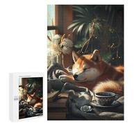 Rompecabezas 1000 PCS Shiba Inu Coffee Cup Dog Rompecabezas para Adultos Juguete Decoración De Pared Patrón De Ensamblaje Oferta como Regalos para Toda La Familia 1000 PCS