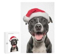Rompecabezas 1000 PCS Staffordshire Bull Terrier Dog with Santa Hat Rompecabezas para Adultos Juguete Decoración De Pared Patrón De Ensamblaje Oferta como Regalos para Toda La Familia 1000 PCS