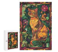 Rompecabezas 1000 PCS Stained Glass Cat Rompecabezas para Adultos Juguete Decoración De Pared Regalo De Cumpleaños Oferta como Regalos para Toda La Familia 1000 PCS