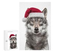 Rompecabezas 1000 PCS Wolf Wearing A Christmas Santa Hat Rompecabezas para Adultos Juguete Decoración De Pared Patrón De Ensamblaje Oferta como Regalos para Toda La Familia 1000 PCS
