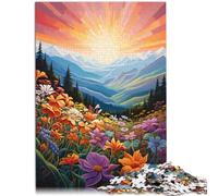 Rompecabezas 1000 piezas Adultos Montañas Flores Salvajes al atardecer Juego de reflexión Interacción Padre-Hijo 19.7 pulgadas x 29.5" Adecuado para adolescentes de 14 años y mayores