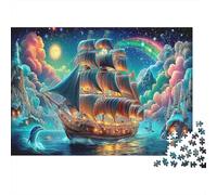 Rompecabezas 1000 Piezas Barco Vela mar Estrellado Cosmos Muy Desafiante Regalo Familiares Parejas Creativo Adultos y Niños +8 70x50cm