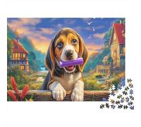 Rompecabezas 1000 Piezas Beagle Salto Casa Otoño Cartón Resistente Adultos Ocio Interior Descanso Oficina 70x50cm