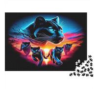 Rompecabezas 1000 Piezas Black Panther Pack, felino místico, antiestrés 38x26cm