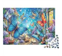 Rompecabezas 1000 Piezas Blue Mariposas Magical Garden Estético Desafiante Creativo Regalo Mujeres Hombres Decoración Hogar Adultos y Niños +8 70x50cm