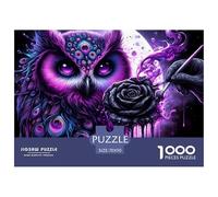 Rompecabezas 1000 Piezas Búho mágico Morado Cielo Estrellado, Actividad Familiar Juego desafío Gran tamaño 70x50cm