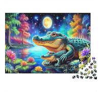 Rompecabezas 1000 Piezas Cocodrilos Iluminados por la Luna Regalo para Familiares Parejas Art Print Estéticos Y Desafiantes Decoración del Hogar Entretenimiento Creativo Adultos