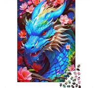 Rompecabezas 1000 Piezas Dragón Flor de Ciruelo Azul Elegancia Oriental Papel Reciclado Adultos >12 Años Difícil Desafiante 38x26cm/1000pcs