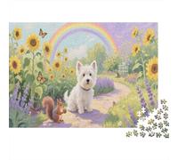 Rompecabezas 1000 Piezas El West Highland White Terrier está en el jardín, para Adultos/Niños - Familiar & Madera Natural 1000pcs (75x50cm)