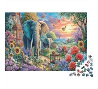 Rompecabezas 1000 Piezas Elefante de Dibujos Animados Regalo para Familiares Parejas Art Print Estéticos Y Desafiantes De Desafío Duro Imposible Adultos y Niños Mayores 38x26cm