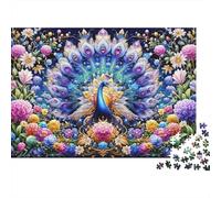 Rompecabezas 1000 Piezas Flor Pavo Real | Arte Floral | Habilidades cognitivas cartón Premium Adolescentes Regalo 70x50cm