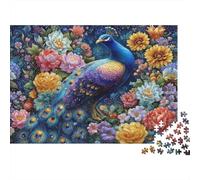 Rompecabezas 1000 Piezas Flor Pavo Real | Diseño artístico | Concentración cartón Premium Adolescentes Regalo Ideal 38x26cm