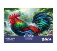 Rompecabezas 1000 Piezas, Gallo Plumaje arcoíris Flores Vibrantes, decoración Pared Adultos niños, 70x50cm
