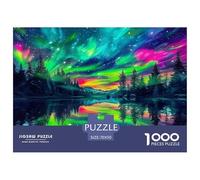 Rompecabezas 1000 Piezas, Jungla Reflejo Lago Aurora Boreal Vibrante etéreo Sereno, Regalo, 70x50cm