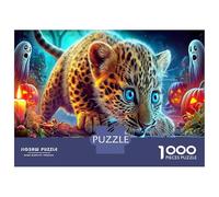 Rompecabezas 1000 Piezas Leopardo de Halloween Decorativo, Aura Brillante, para Parejas y familias en Conjunto, 52x38cm