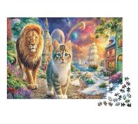 Rompecabezas 1000 Piezas Mundo Fantástico Gato León para Adultos Material Papel Educativo Puzzle Animales decoración Relajante 70x50cm/1000pcs