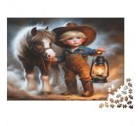 Rompecabezas 1000 Piezas Niño Vaquero Palabra1 Puzzle Papel Adultos Alivio Estrés Creatividad Palabra2 Caballo y Niño Juego Educativo Decoración 52x38cm/1000pcs