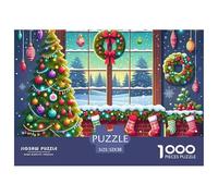 Rompecabezas 1000 Piezas Nochebuena - Salón Navideño Chimenea, Juego Familiar Relajante Adultos y Niños 52x38cm