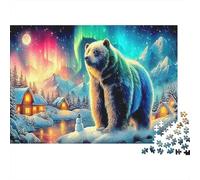 Rompecabezas 1000 Piezas Oso bajo Aurora Borealis Snow Estético Desafiante Creativo Regalo Mujeres Hombres Decoración Hogar Adultos y Niños +8