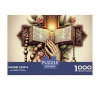 Rompecabezas 1000 Piezas Papel reciclable Manos orando Cruz Biblia detallado, decoración Idea Regalo 38x26cm Adultos niños