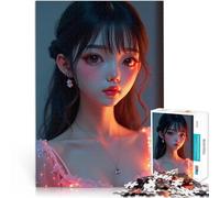 Rompecabezas 1000 Piezas para Adolescentes Encantador en Anime una Hermosa Chica con Ojos Grandes Labios Brillantes e iluminación ensueño: Arte fantástico para Decorar Paredes. 75x50cm