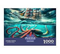 Rompecabezas 1000 Piezas, Pulpo Gigante naufragio tormentoso dramático, Juego Imposible, 70x50cm
