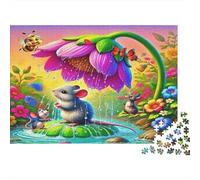 Rompecabezas 1000 Piezas Ratón con Flor Morada Gigante, Roedor, Difícil, Resistente, Piezas Encajables, Cartón Premium, Adultos, 52x38cm