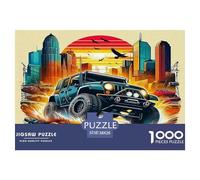 Rompecabezas 1000 Piezas, Todoterreno Jeep Ciudad Atardecer Salpicadura acción, decoración, 38x26cm