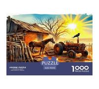 Rompecabezas 1000 Piezas, Tractor Granja Caballos Granero rústico Vibrante, Imposible, Regalo, 70x50cm