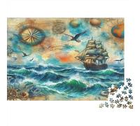 Rompecabezas 1000 Piezas Vintage Nautical Map, Barco Antiguo, niños +8 38x26cm
