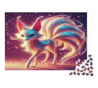 Rompecabezas 1000 Piezas Zorro de Nueve Colas Blanco-Azul, Criatura Mítica, Antiestrés, Ejercicio Mental, Cartón Grueso, Regalo, 52x38cm