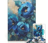 Rompecabezas 1000 Rosas Azules Pintura al Óleo, Juguetes para Hacer en Casa, Actividades Familiares, con Piezas de Formas Al Azar Que Encajan Completamente 38x52cm