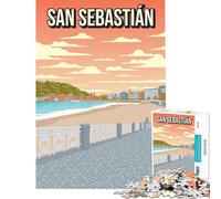 Rompecabezas 1000 San Sebastián Minimalista España Póster de Viaje Juegos educativos para Juegos educativos Desafío Juguete Grandes Regalos y Juguetes Vacaciones en casa Matar el Tiempo (38x26cm)