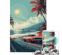 Rompecabezas 1000 Sunset Vintage Car Drive Difficulty & Challenge Juego Educativo de análisis y lógica Apto para Mayores de 14 años (38x52cm)