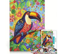 Rompecabezas 1000 Tucanes en un Paraíso Floral Juguetes para armar Actividades Familiares con Piezas de Formas aleatorias Que encajan Perfectamente 38x52cm