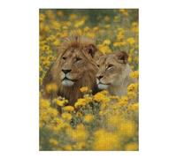 Rompecabezas 1000pcs(38x26cm) para Adolescentes Lion Couple in Yellow Flowers-2 Rompecabezas para Adultos Juegos Divertidos Mejora La Memoria Cumpleaños 1000pcs(38x26cm)