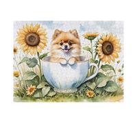 Rompecabezas 1000pcs(52x38cm) para Adolescentes Cute Pomeranian in Cup with Sunflowers Rompecabezas para Adultos Juguetes Antiestrés Decoración del Hogar Desafiante De Completar 1000pcs(52x38cm)