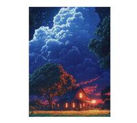 Rompecabezas 1000pcs(52x38cm) para Adultos Cozy Cottage Under Starry Sky Rompecabezas para Adultos Juegos Relajantes Alivia El Estrés Cumpleaños