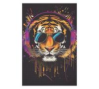 Rompecabezas 1000pcs(75x50cm) para Adolescentes Tiger Headphones Sunglasses Art Print-2 Rompecabezas para Adultos Juego Práctico Decoración Desafío Educativo 1000pcs(75x50cm)