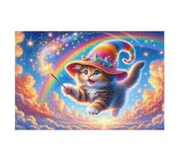 Rompecabezas 1000pcs(75x50cm) para Adultos Magical Kitten in Rainbow Hat Rompecabezas para Adultos Juguetes Antiestrés Corte De Precisión Cumpleaños 1000pcs(75x50cm)
