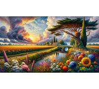 Rompecabezas 120 Piezas para Adultos 25 x 20 cm,Juego Antiestrés, DIY Puzzle para Veladas en Familia y Regalos Originales (Paisaje Nubes Flores)