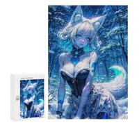 Rompecabezas 300 PCS Anime Fox Girl in Winter Forest Rompecabezas para Adolescentes Carrera De Velocidad Manual Actividades Divertidas En Casa Juego Desafiante Y Juego Familiar 300 PCS