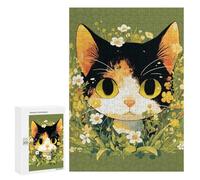 Rompecabezas 300 PCS Calico Cat in Flowers Illustration Rompecabezas para Adolescentes Carrera De Velocidad Manual Actividades Divertidas En Casa Juego Desafiante Y Juego Familiar 300 PCS