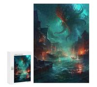Rompecabezas 300 PCS City Under Siege by Sea Monster Rompecabezas para Adultos Juguete Decoración De Pared Patrón De Ensamblaje Oferta como Regalos para Toda La Familia 300 PCS