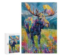 Rompecabezas 300 PCS Colorful Moose Painting Artwork Rompecabezas para Adultos Que Mejoran La Memoria. Un Reto para Completar Cumpleaños 300 PCS