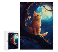 Rompecabezas 300 PCS Cute Cat Looking at Moon Rompecabezas para Adultos Juguete Decoración De Pared Patrón De Ensamblaje Oferta como Regalos para Toda La Familia 300 PCS